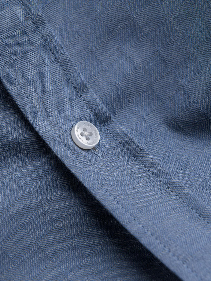 Vyriški SLIM FIT marškiniai iš dekoratyvinio audinio - mėlyni V1 OM-SHCS-0175