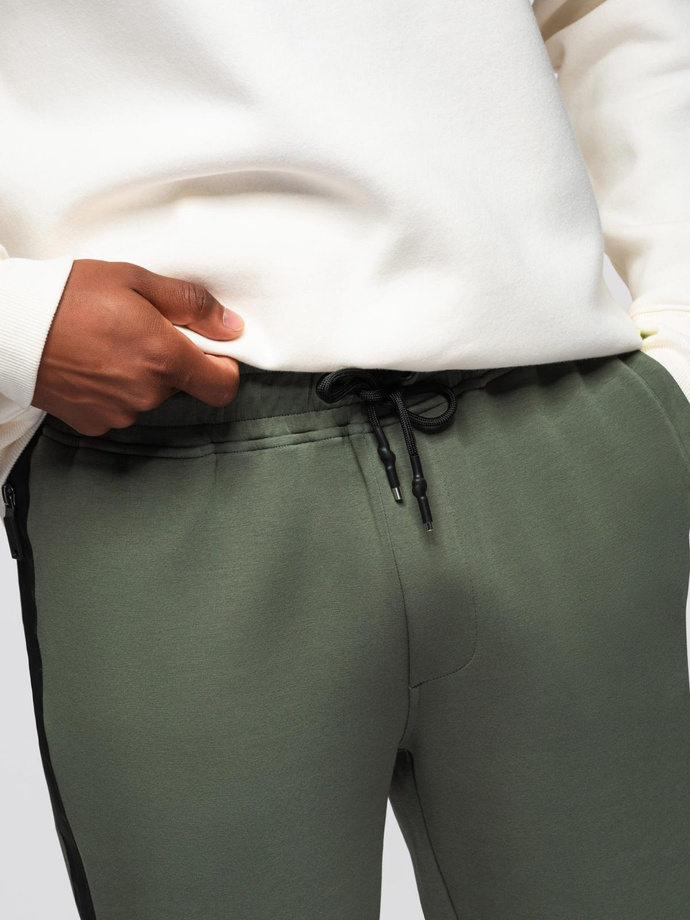 Men's sweatpants with straight leg and rubber details - dark olive green V4 OM-PASK-0281