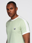 Men's T-shirt with contrasting stripes - pistachio V9 OM-TSCT-0115