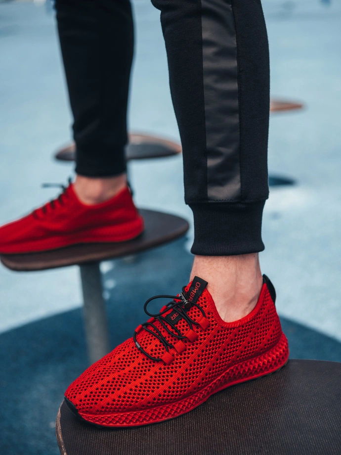 Pánske sieťované slip-on tenisky - červené V2 OM-FOKS-0117