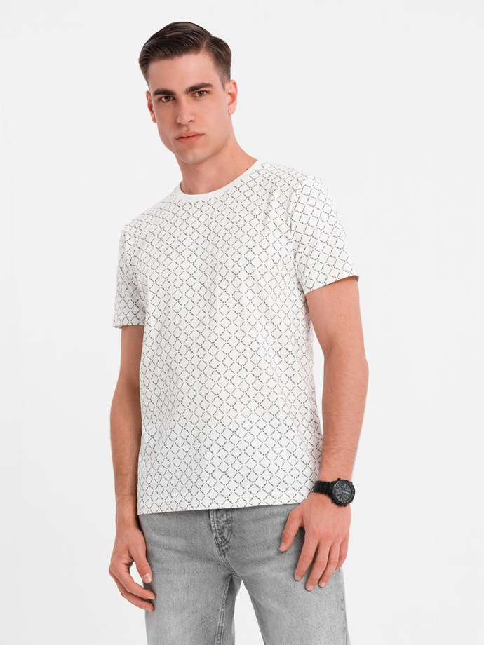 Tricou din bumbac imprimat cu decolteu rotund - negru V2 OM-TSFP-0225