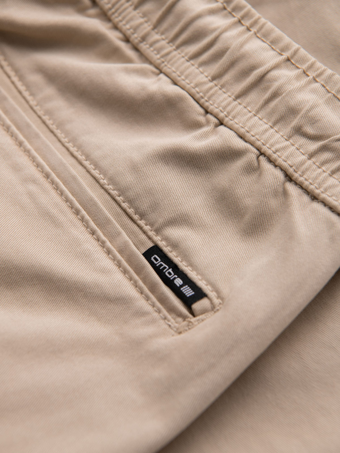 Men's cotton cargo shorts with elastic waistband - beige V3 OM-SRCG-0190