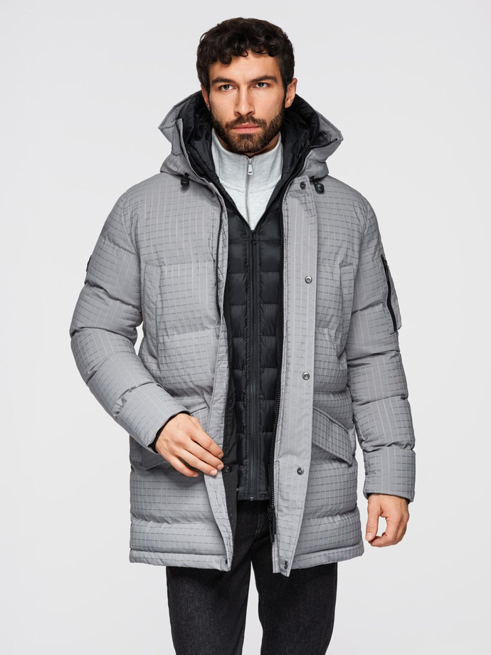Jachetă parka lungă pentru bărbați - gri V2 OM-JALJ-0201