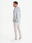 Men's button-down hooded sweatshirt - grey melange V2 OM-SSZP-0186