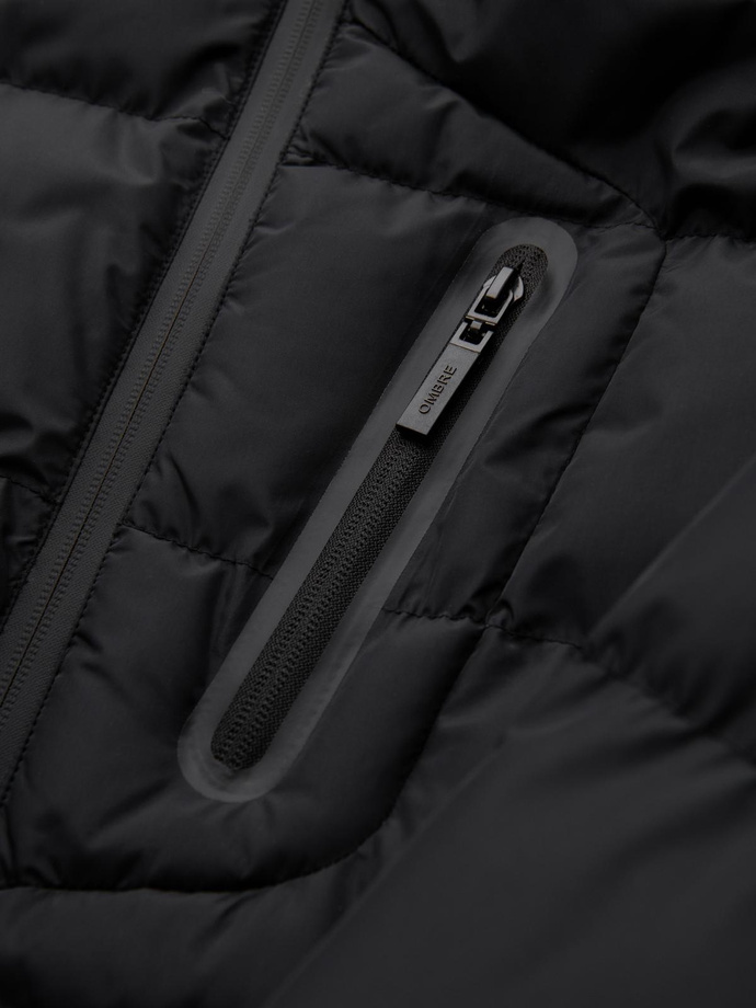 Jachetă izolată matlasată pentru bărbați cu mâneci raglan - negru V4 OM-JAHP-0302