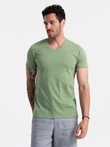 BASIC men's cotton classic tee with v-neck - green V11 OM-TSBS-0145