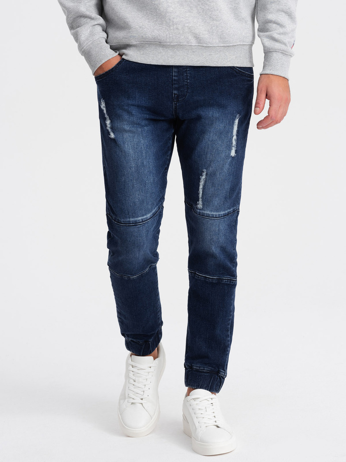 Pánské mramorované kalhoty JOGGER s odřením - tmavě modré V1 OM-PADJ-0153