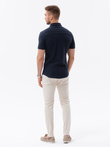 Men's slim fit knit shirt with short sleeves and collar - navy blue V2 OM-SHSS-0100