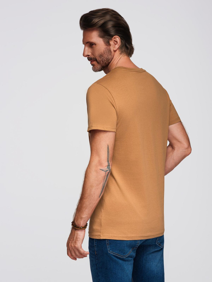 BASIC men's classic cotton T-shirt - brown V21 OM-TSBS-0236