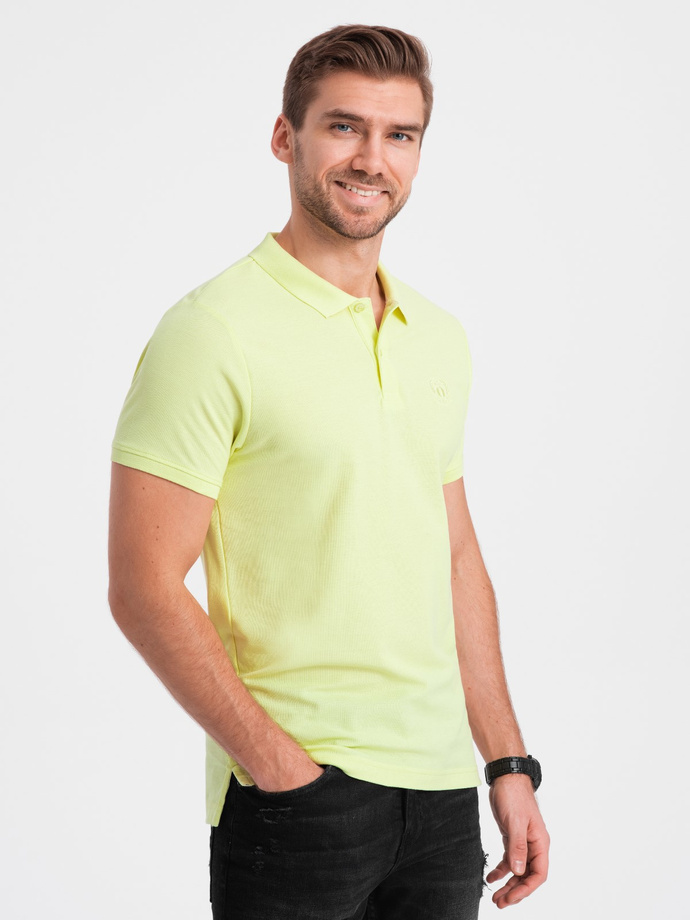 Tricou polo bărbătesc din tricot piqué - verde lime V15 S1374