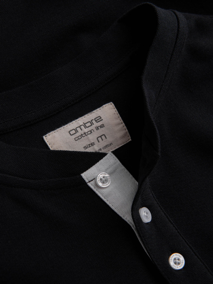 Men's collarless polo shirt - black V8 OM-TSCT-0156