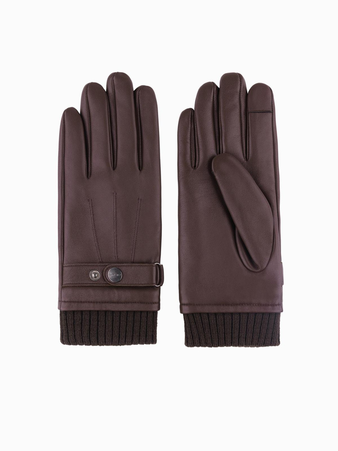 Men's leather gloves with touch function - dark brown V2 OM-ACGL-0128
