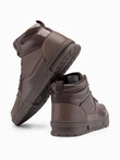 Men's high-top sneakers shoes with shiny elements - dark brown V3 OM-FOSH-0178