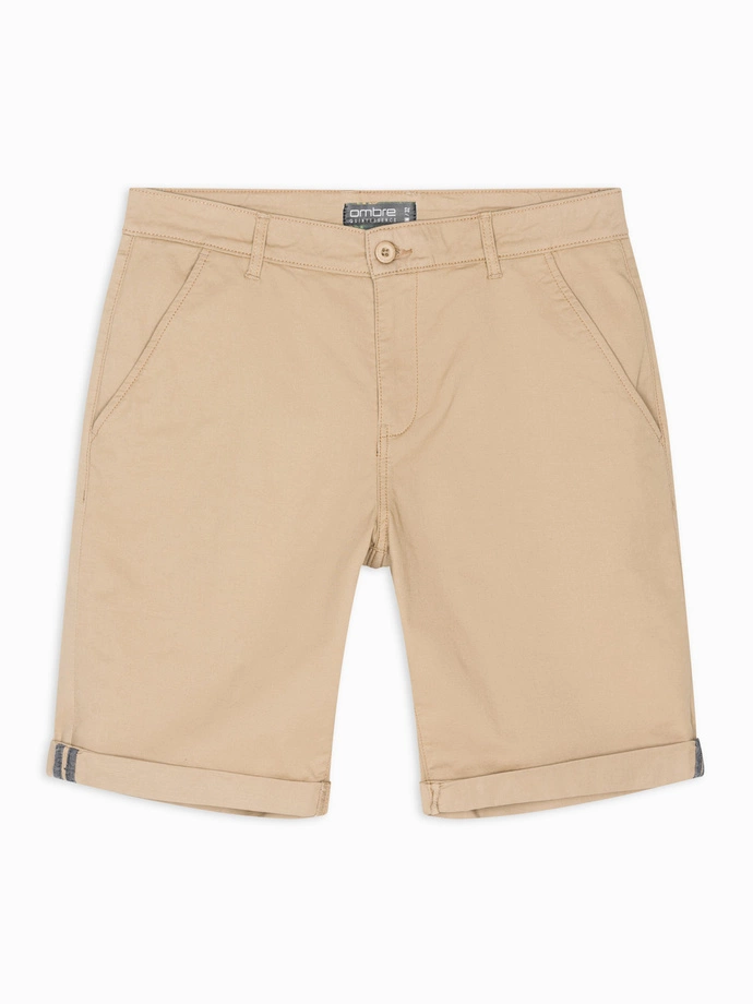 Pánske klasické chino šortky s ohrnutou nohavicou - béžové V11 OM-SRCS-0197