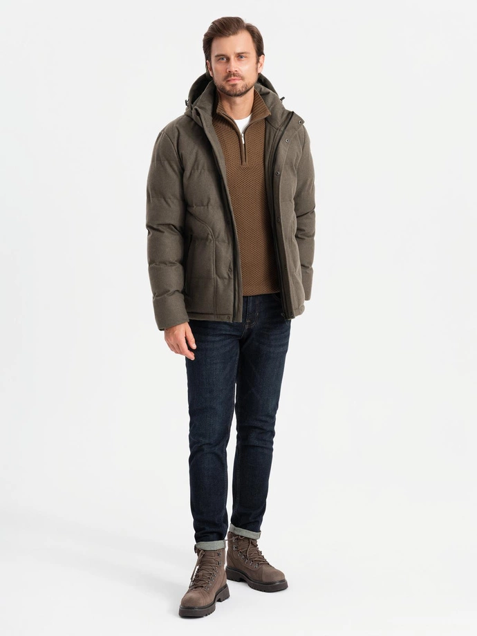 Men's lightweight jacket with hood and mesh lining - olive V4 OM-JAHP-0203