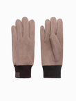Men's eco-suede gloves with welt - brown V2 OM-ACGL-0112