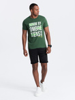 Men's cotton t-shirt with large inscription - green V1 OM-TSPT-0193