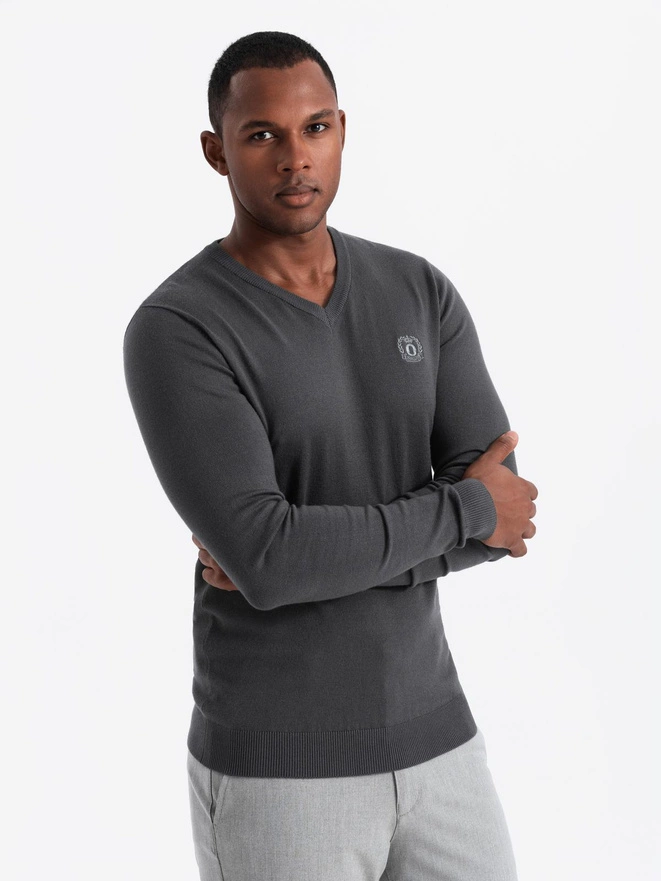 Pulover elegant pentru bărbați, cu decolteu tip echipaj - grafit V17 OM-SWBS-0107