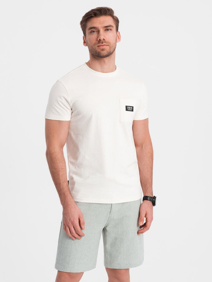 Pantaloni scurți tricotați pentru bărbați din in și bumbac - verde deschis V2 OM-SRCS-0130