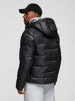 Men's quilted puffer jacket with hood - black V1 OM-JAHP-0235