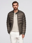 Classic quilted men's jacket with stand-up collar - olive V3 OM-JALP-0261