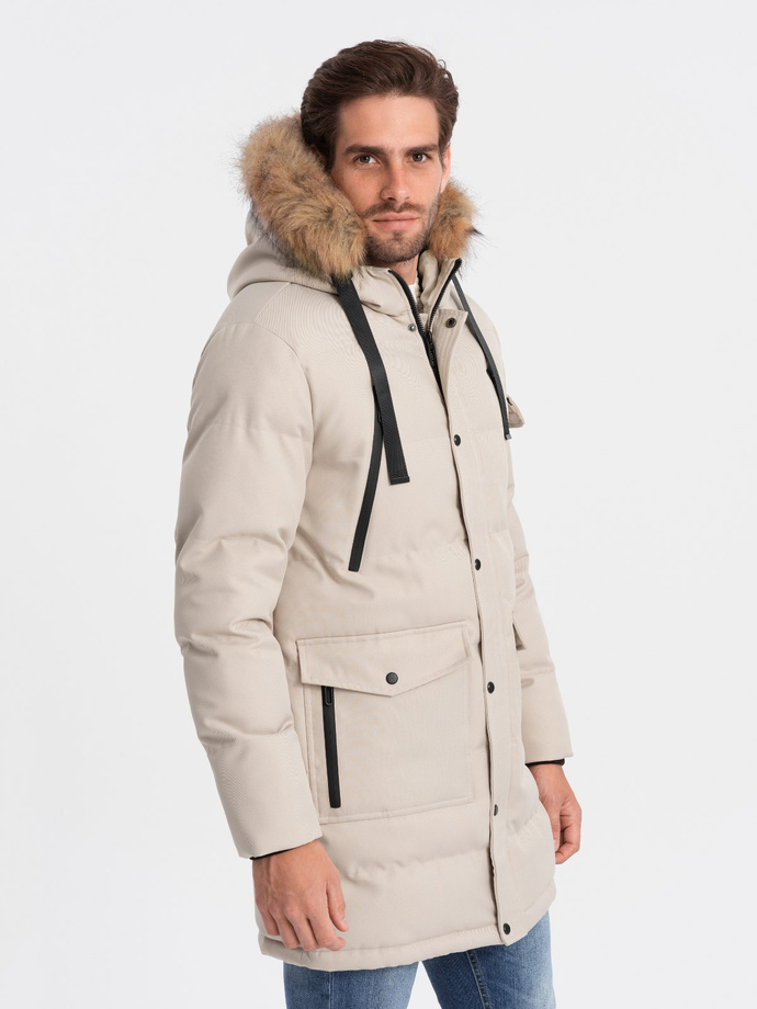 Men's winter parka jacket - beige V5 OM-JALJ-0132