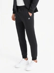Men's sweatpants with ribbed cuffs and decorative zipper - black V3 OM-PASK-0226