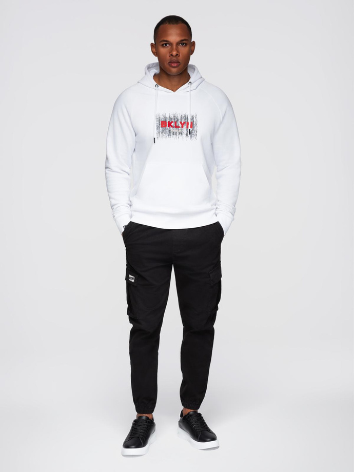 Men's classic printed kangaroo sweatshirt - white V1 OM-SSPS-0150