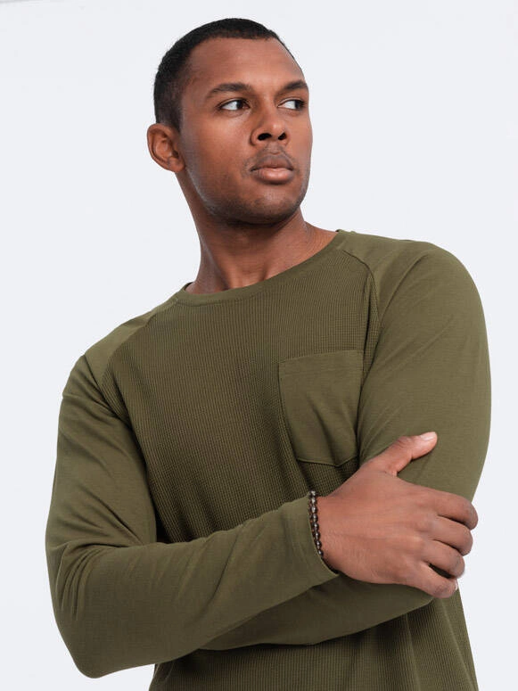 Men's longsleeve with "waffle" structure - olive V3 OM-LSCL-0109