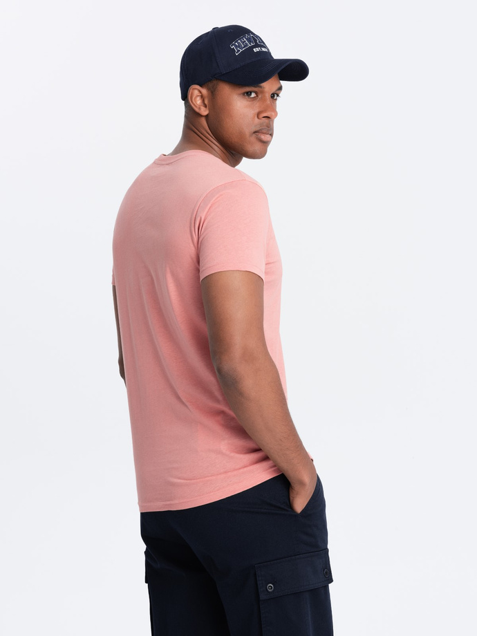BASIC men's classic cotton tee-shirt with a v-neck - pink V7 OM-TSBS-0145
