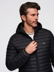 Men's quilted jacket with high zipped hood - black V1 OM-JAHP-0238