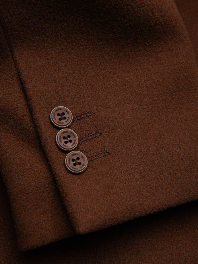 Men's casual blazer with decorative buttons on cuffs - chocolate brown V1 OM-BLZB-0118