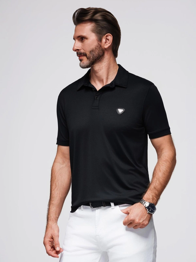 Tricou polo elegant pentru bărbați din material elastic - negru V1 OM-POSS-0150