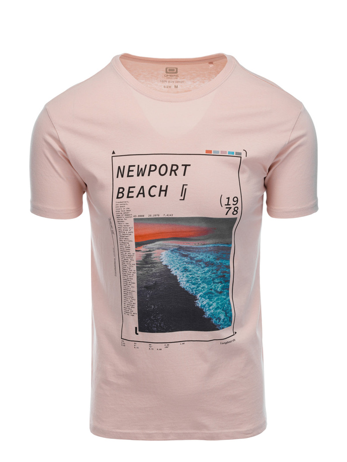 Tricou cu imprimeu pentru barbati V-15B- roz S1434