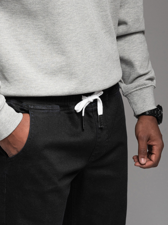 Men's denim joggers with piping - black V2 OM-PADJ-0156