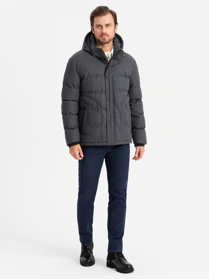 Jachetă ușoară pentru bărbați cu căptușeală din plasă și glugă - negru V4 OM-JANP-0149