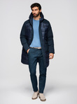Men's quilted long jacket with large pockets - navy blue V4 OM-JALJ-0165