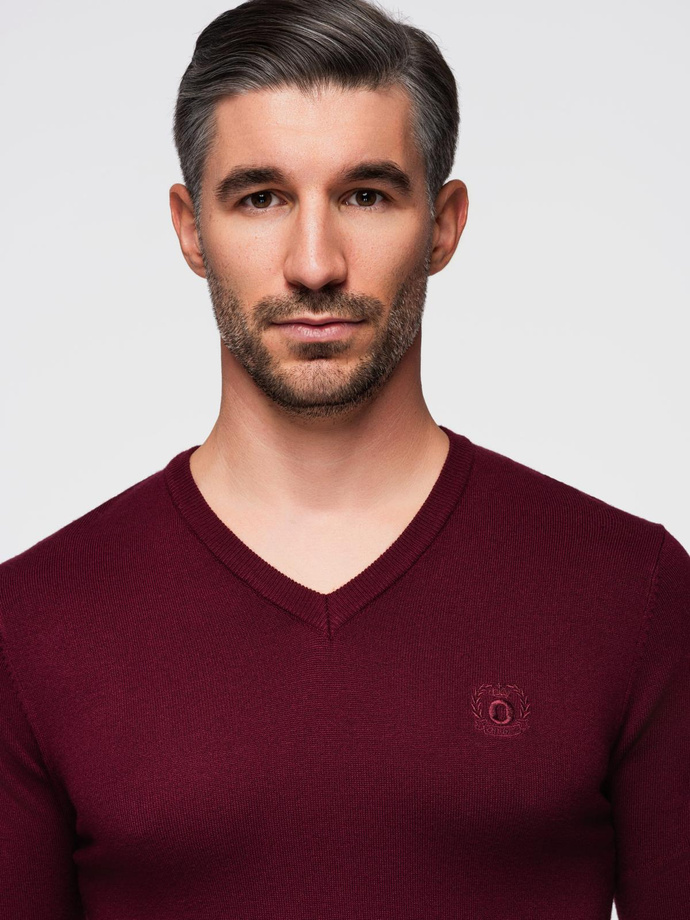 Pulover elegant pentru bărbați, cu decolteu de tip "crew neckline" - burgundy V13 OM-SWBS-0107