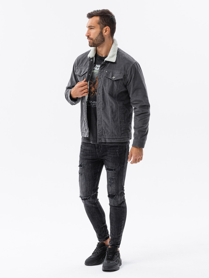 Men's mid-season jacket - dark grey C524