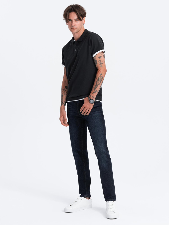 Tricou polo bărbătesc din bumbac cu ornamente contrastante - negru V8 OM-POSS-0113