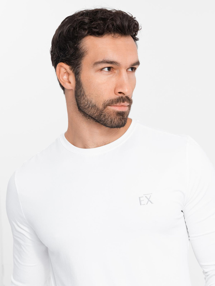 Bărbați SLIM FIT mânecă lungă cu elastan și imprimeu - alb V2 OM-LSBC-0124