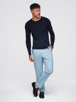 Classic men's sweater with round neckline - navy blue V9 OM-SWBS-0106