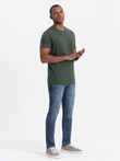 Casual men's t-shirt with patch on pocket - dark olive V4 OM-TSCT-0109