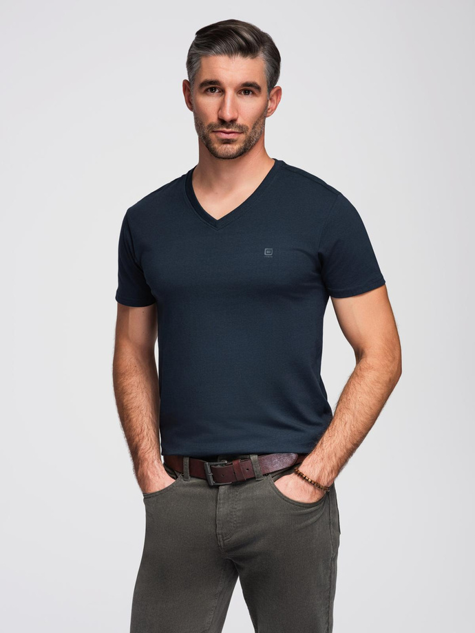 Tricou V-NECK pentru bărbați cu elastan - albastru marin V2 OM-TSCT-0106