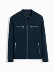 Men's biker jacket with collar and pockets - navy blue V1 OM-JALP-0157