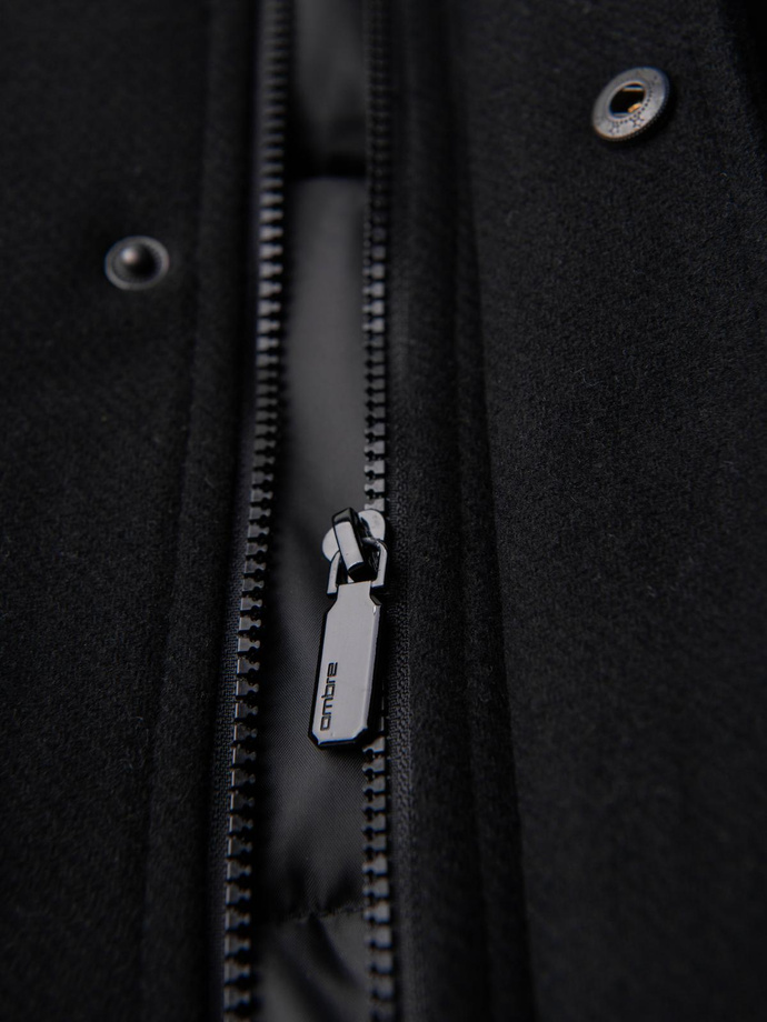 Men's parka coat with wool and hood - black V1 OM-COWC-0132