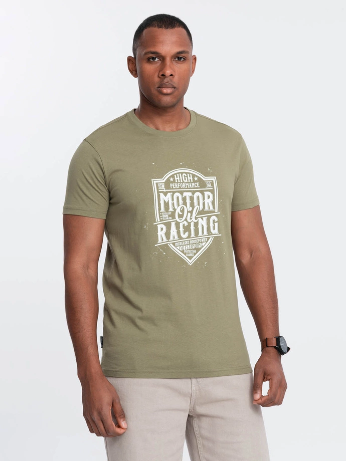 Tricou bărbătesc imprimat stil motocicletă - olive V2 OM-TSPT-0125