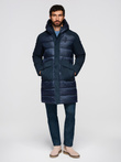 Men's quilted long jacket with large pockets - navy blue V4 OM-JALJ-0165