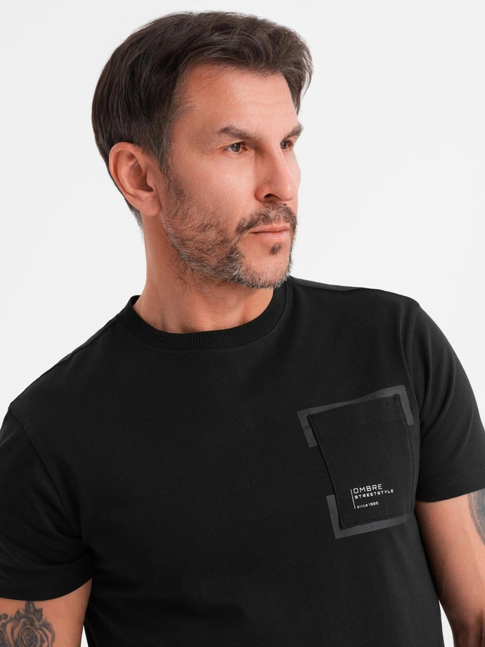 Men's cotton t-shirt with pocket print - black V1 OM-TSPT-0154