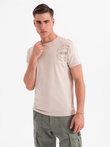Men's military style printed cotton t-shirt - beige V1 OM-TSWT-0202